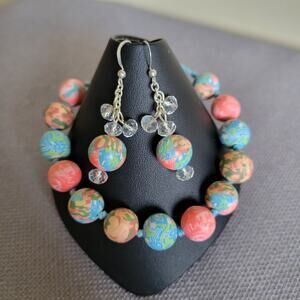 NWOT Handcrafted Viva Beads Chunky Tie Bracelet Earrings Set Nickel Lead Free